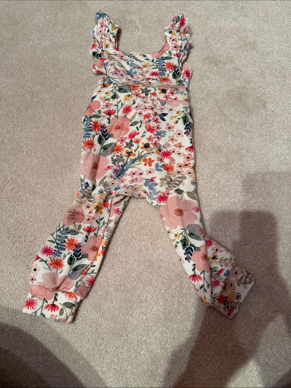 Little sleepies Floral Ruffle-Strap Jumpsuit in Cream